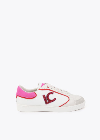Sneaker with Logo in Mixed Fabrics and Leather Details