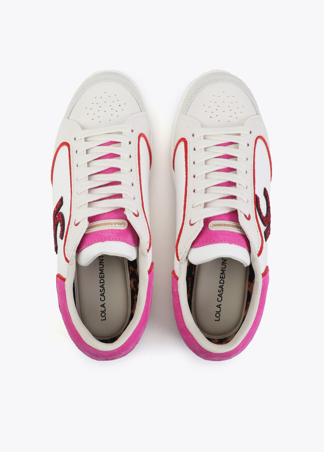 Sneaker with Logo in Mixed Fabrics and Leather...
