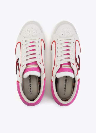 Sneaker with Logo in Mixed Fabrics and Leather Details