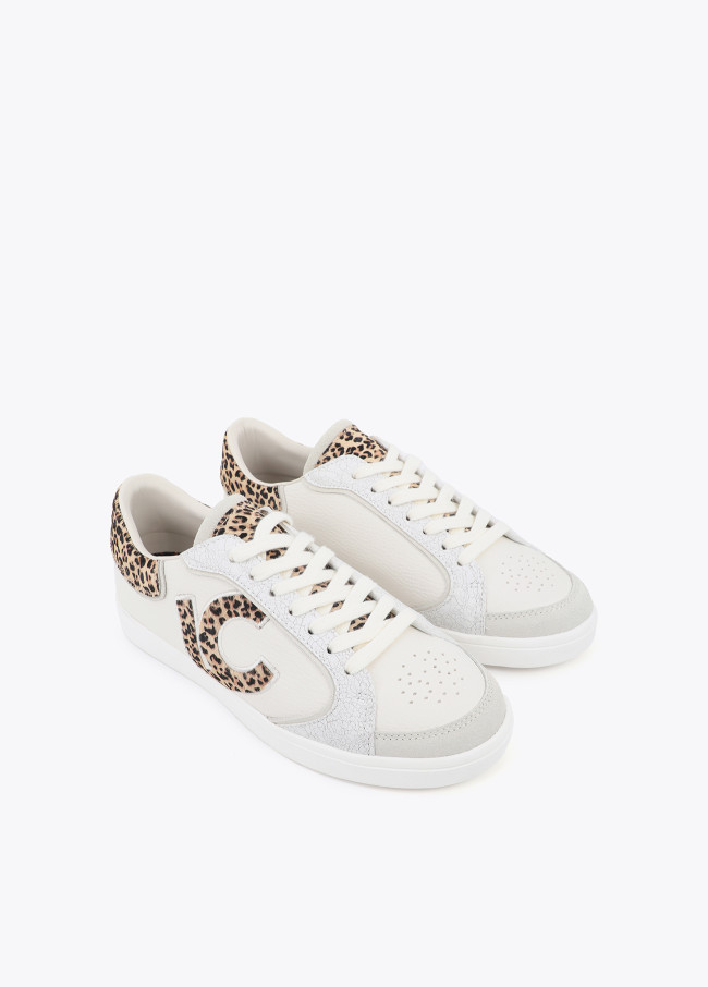 Sneaker with Logo in Mixed Fabrics and Leather...