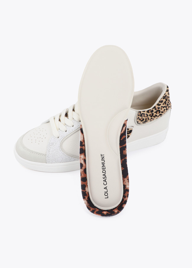 Sneaker with Logo in Mixed Fabrics and Leather...