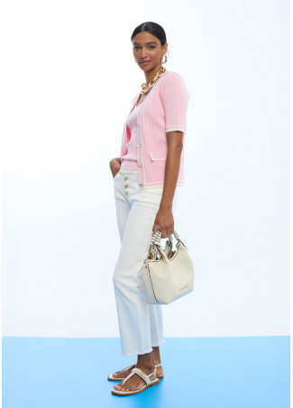 Small Crossbody Bag with Braided Strap and Metallic Details.