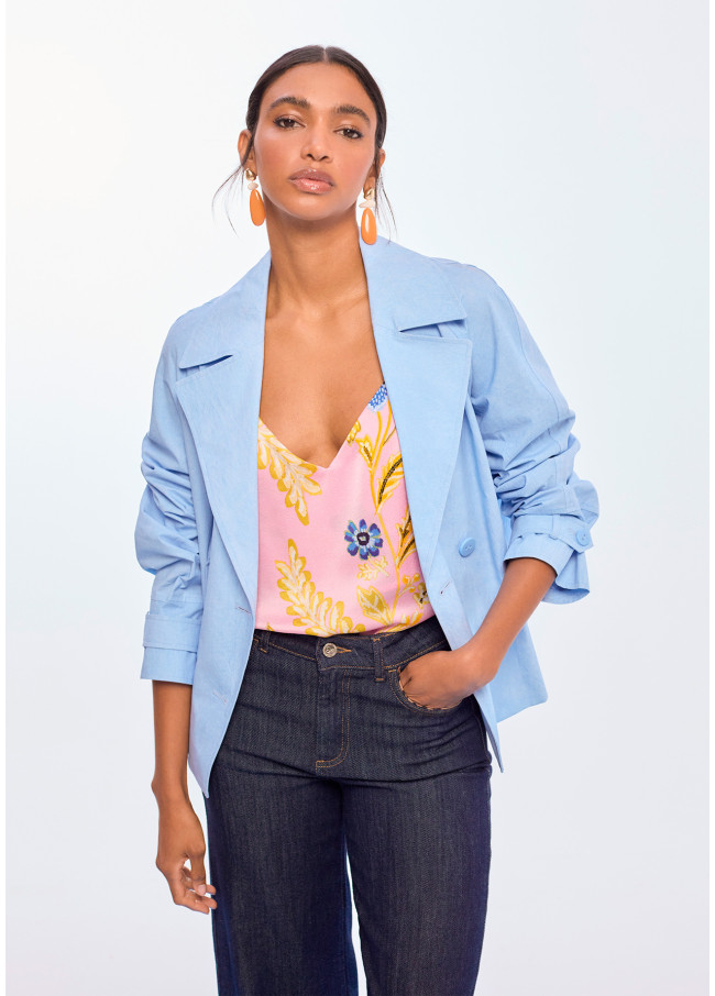 Washed Fabric Crossover Jacket