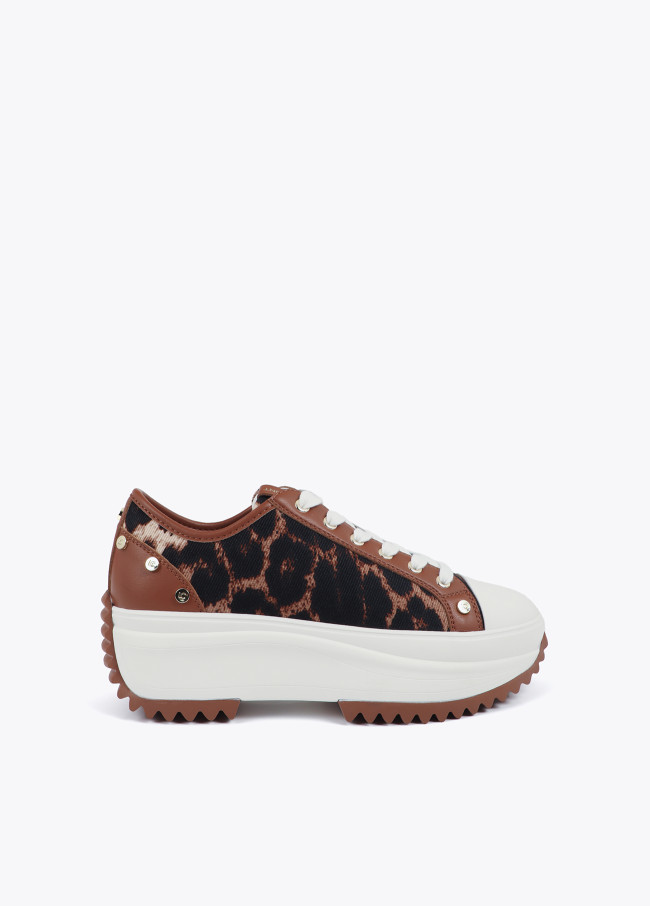 Platform Sneaker with Leopard Print and Stud...