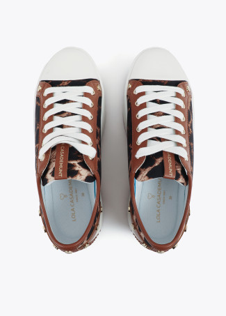 Platform Sneaker with Leopard Print and Stud Details