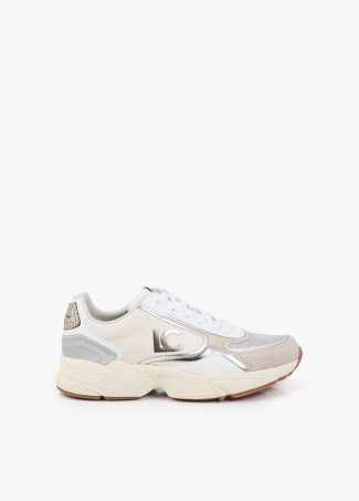 Running Sole Sneaker with Mixed Fabrics and Leather Details