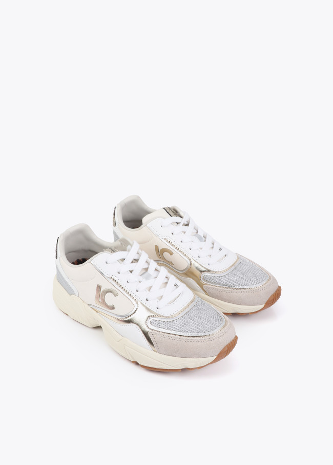 Running Sole Sneaker with Mixed Fabrics and...