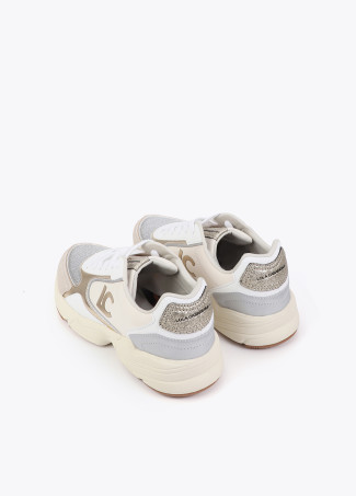 Baskets semelle running avec tissus mixtes et détails en cuir