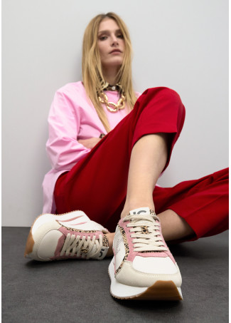 Bicolor Plattform-Sneaker in Kombinierten Stoffen und Lederdetails