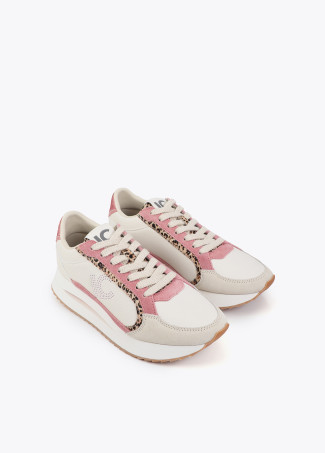 Sneakers Bicolore con Platform in Tessuti Combinati e Dettagli in Pelle