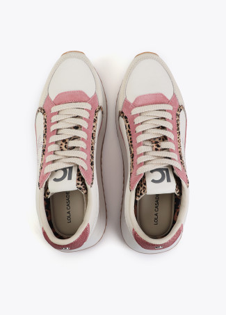 Bicolor Platform Sneakers in Mixed Fabrics and Leather Details