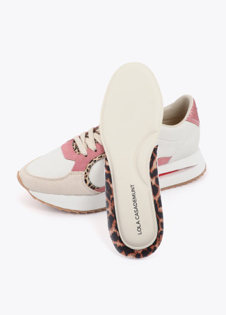 Sneakers Bicolore con Platform in Tessuti Combinati e Dettagli in Pelle