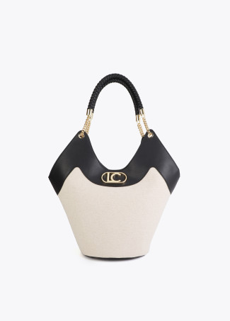 Shopper destrutturato in effetto pelle e canvas bicolore