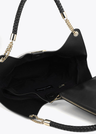 Unstructured Shopper in Faux Leather and Bicolor Canvas