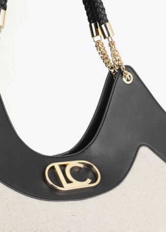 Shopper destrutturato in effetto pelle e canvas bicolore