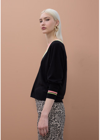 V-Ausschnitt Pullover mit Kontrast und Zopfmuster Detail