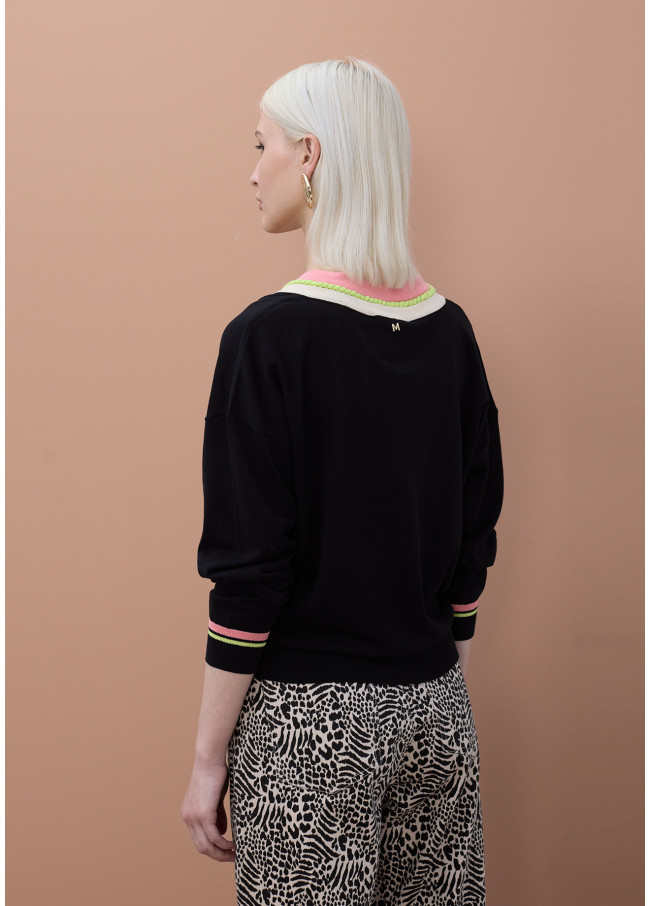 Pull à Col en V Contrasté avec Détail Tressé