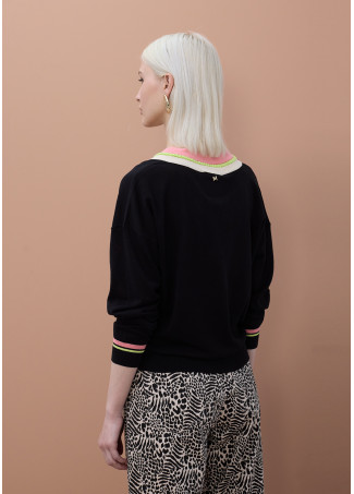 Pull à Col en V Contrasté avec Détail Tressé