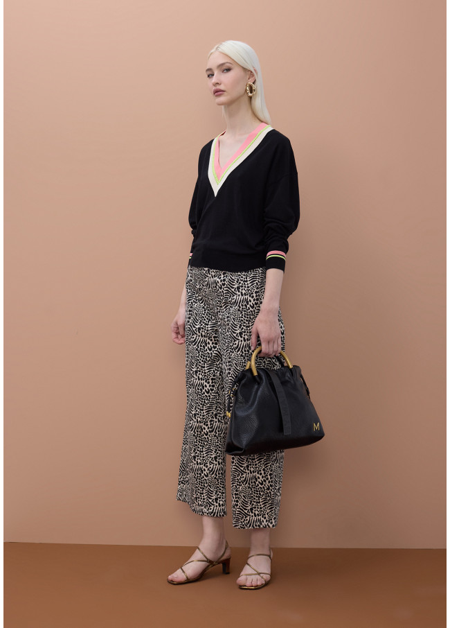 Jersey cuello pico a contraste y detalle trenza