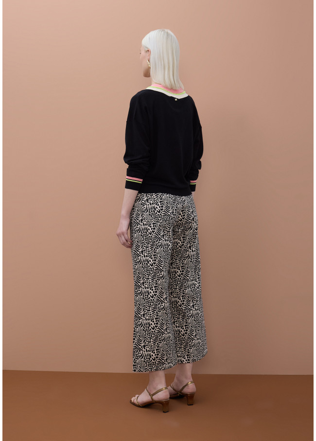 Jersey cuello pico a contraste y detalle trenza