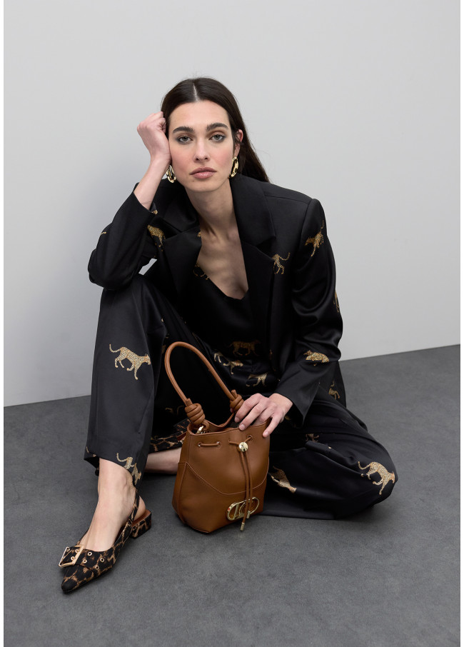 Blazer Dritto Satinato con Stampa Leopardi