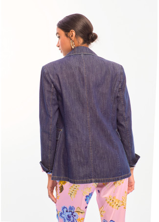 Blazer de Denim Ajustado com Bolsos Patch