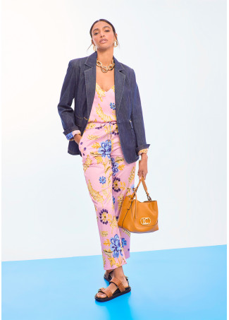 Blazer de Denim Ajustado com Bolsos Patch