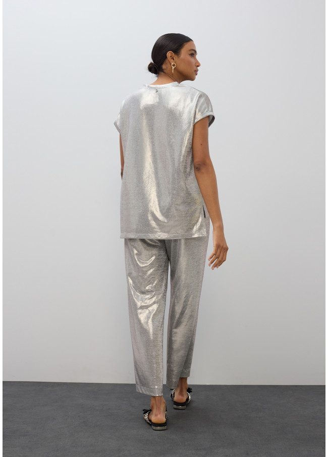 Pantalón fluído plateado