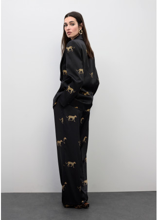 Pantalon plissé satin imprimé léopard