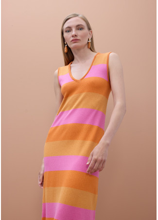 Robe en tricot rayé bicolore avec lurex
