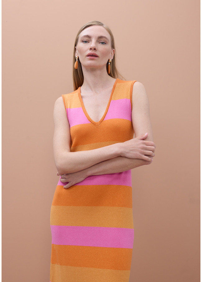 Robe en tricot rayé bicolore avec lurex