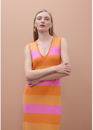 Robe en tricot rayé bicolore avec lurex