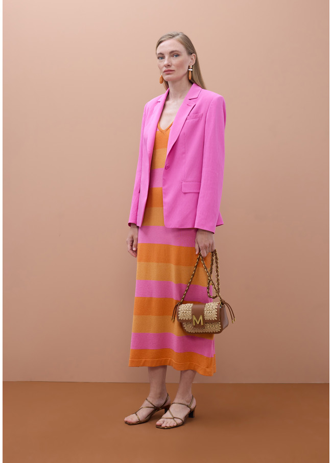 Vestido de tricô listrado bicolor com lurex