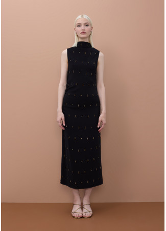 Robe Midi Sans Manches avec Détails en Pierres