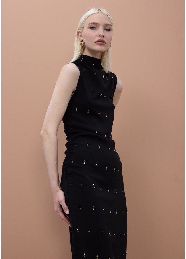 Vestito Midi Senza Maniche con Dettagli di Pietre