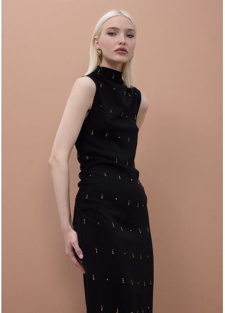 Vestito Midi Senza Maniche con Dettagli di Pietre