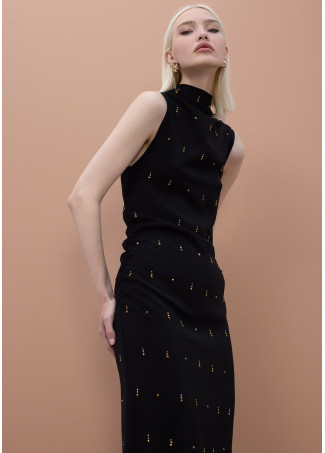 Robe Midi Sans Manches avec Détails en Pierres