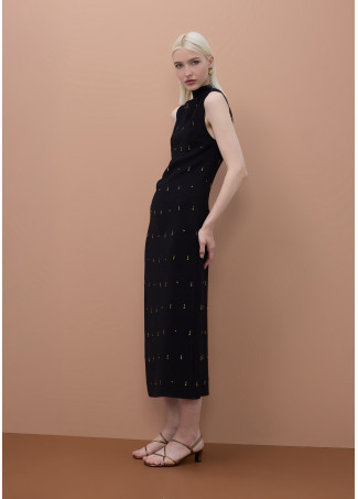 Vestito Midi Senza Maniche con Dettagli di Pietre