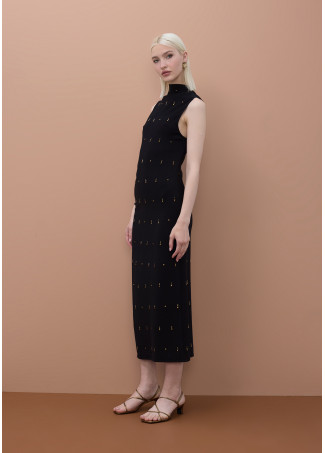 Robe Midi Sans Manches avec Détails en Pierres