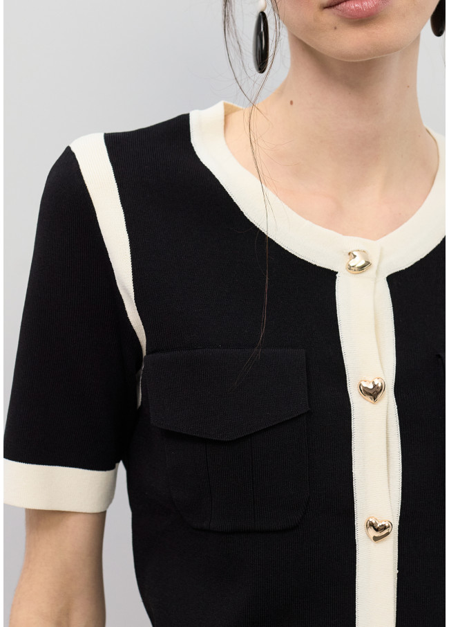 Kurzärmliger Cardigan mit Kontrastripp