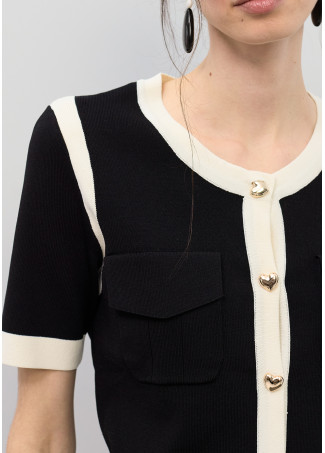 Kurzärmliger Cardigan mit Kontrastripp