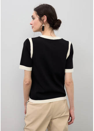 Short Sleeve Contrast Rib Cardigan