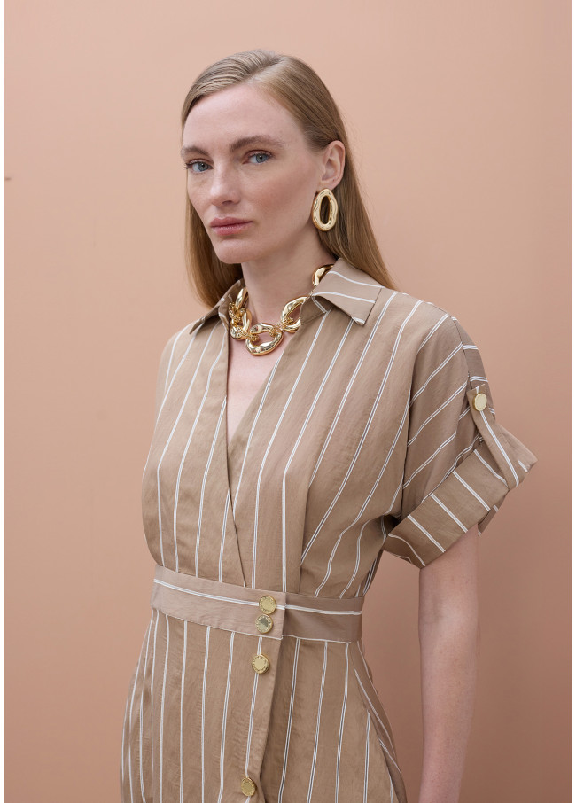 Robe chemise à manches courtes et rayures