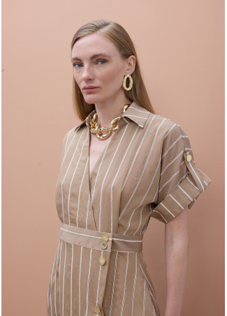 Vestito Camicia a Maniche Corte a Righe