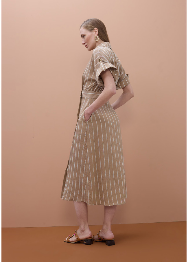 Short Sleeve Shirt Dress with Stripes