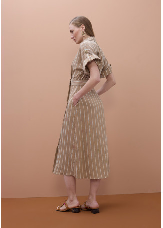 Short Sleeve Shirt Dress with Stripes