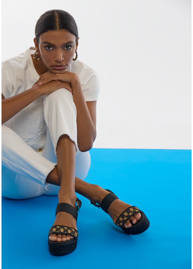 Metallic Raffia Effect Wedge