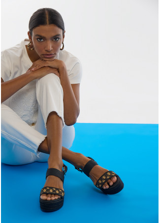 Metallic Raffia Effect Wedge