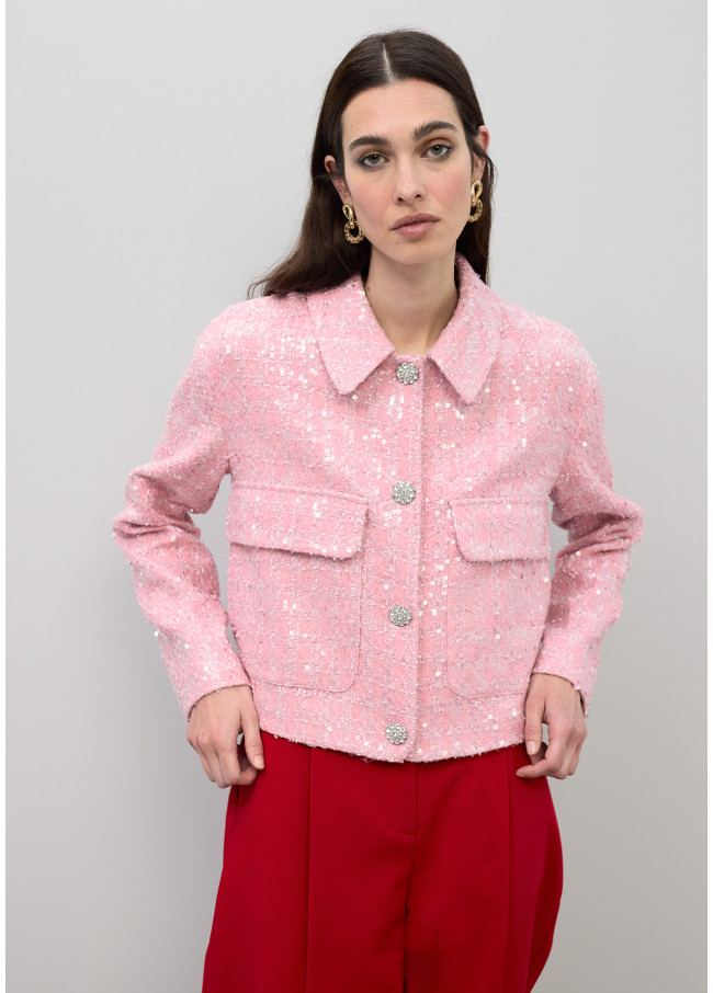 Giacca Dritta in Tweed con Paillettes