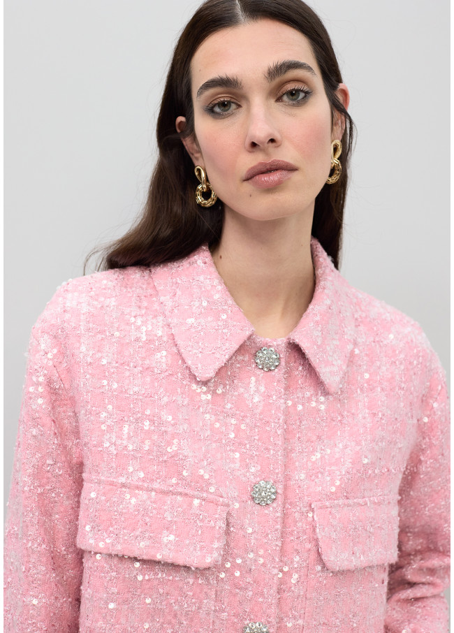 Gerade Tweed-Jacke mit Pailletten